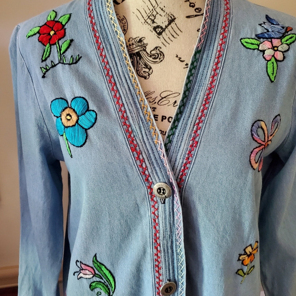 Groovy Vintage Hand Embroidered Lightweight Denim Shacket - Picture 5 of 15